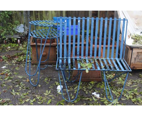 A set of four tile garden planters; An iron garden dining set (7)