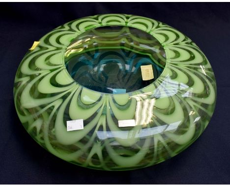 Waterfords "Evolutions" art glass green with curved opaque green overall decoration. "Oceantide" a 16inch centrepiece.