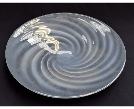 Svaga art glass A large centrepiece flat bowl&nbsp; with blue swirl decoration.