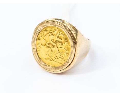 A 9ct ring set with a 1912 half sovereign, total gross weight approx 8.6gms