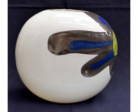 A Svaja art glass ovoid vase overlaid opaque white with cruciform multicolour inclusion.