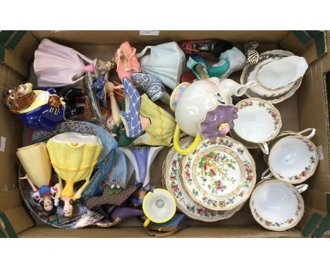 1920s/1930s royal albert tea cups and saucers, plates, cream and sugar along with ceramic Disney characters and reisen shoes.