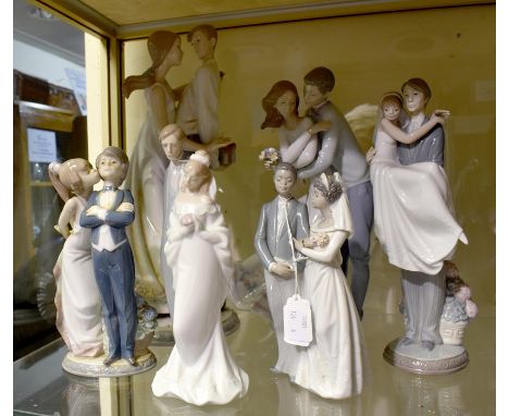 5 Lladro figures of couples/ wedding/newlyweds including No 5555, 5835, D-10, F-10 and 6746 together with a similar Nao figur