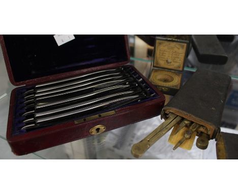 A 19th Century Shagreen Draughtsmans Set and a Pocket Compass.