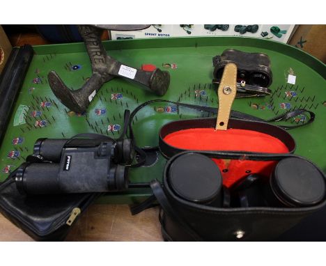 Mid 20th Century Bagatelle game with a pair of binoculars etc