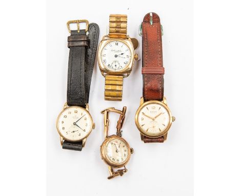 A collection of four assorted vintage wristwatches, to include a9ct gold&nbsp; Smiths watch on leather strap, case back inscr