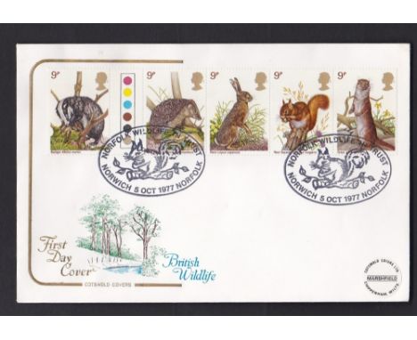 Great Britain - 1977 (5 Oct)  Wildlife traffic light gutter pair on Cotswold cover FDC, l/a.