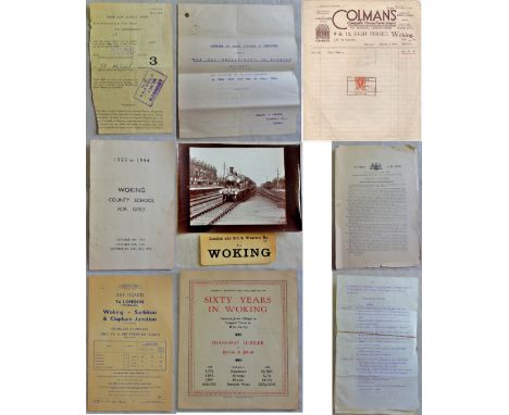 Surrey Woking third class railway ticket stamped no 11 omd & dou 8 jan 1948 Aldershot-Surrey Woking "Hart Hill" inventory and