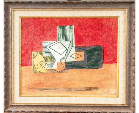Pablo Picasso (1881-1973)-graphic, still life. Oleographie on canvas. Framed. 33 x 40 cm.