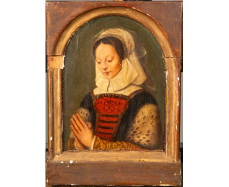 Ambrosius Benson ( 1495-1550 )- follower, court lady praying. Oil on wooden panel. Integrated frame. 21 x 15 cm.