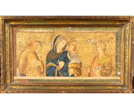 Pietro Lorenzetti ( 1280-1348 )-taste of ,  Gold ground panel, Madonna with child and two Saints. Tempera with pounced gold g