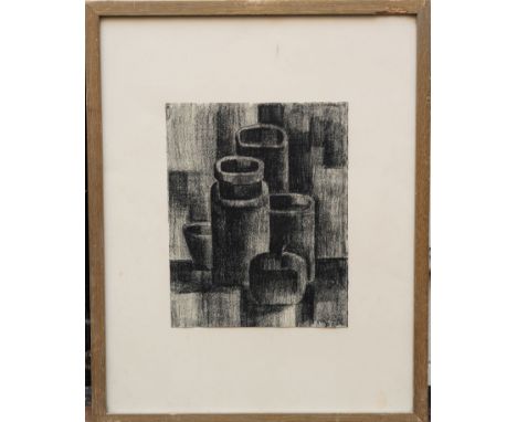 Otto Muehl ( 1925-2013), Still life . Black chalk on paper. Famed. 30X24 cm . Signed