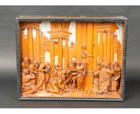 Simon Troger (1693-1768)-circle, Jesus in the house of Pharises. Sculpted lime wood panel in full relief technique. In later 