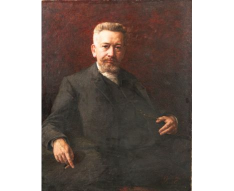 Paja Jovanovic ( 1859-1957)-attributed, Gentleman with cigar , oil on canvas . Described bottom right. 103 x 81 cm