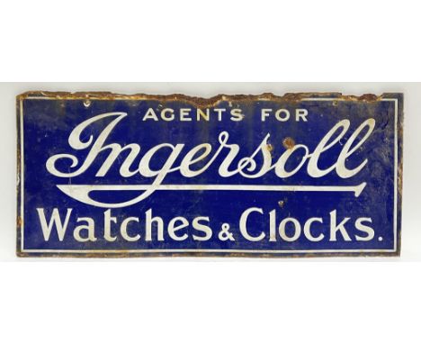 A vintage Ingersoll watches enamel advertising sign,&nbsp;double sided, (h- 30cm, w- 21cm)