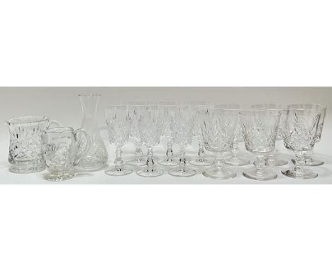 A collection of crystal glasses comprising A set of six matching cut crystal stem drinking glasses, together with another set