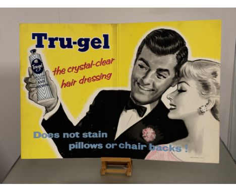 A Vintage Tru-gel advertising sign for - Brilliant Crystal Hair Dressing, on cardboard. (67cmx97cm)