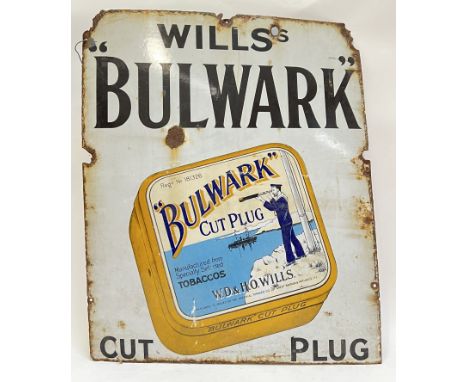 A vintage Will's Bulwark enamel advertising sign,&nbsp;tobacco (h- 74cm, w- 61cm)