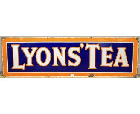 A vintage Lyons' Tea rectangular enamel advertising sign (h- 35cm, w- 150cm)