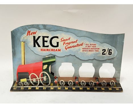 Vintage advertising,&nbsp;an unusual three-dimensional cardboard barber shop display sign in the form of a steam locomotive (