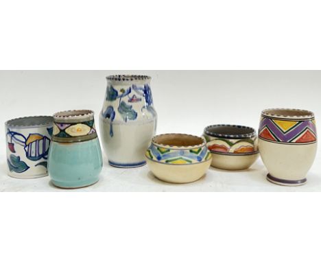 A group of Hinoton/Collard Honiton Devonshire wares variously decorated in the Poole-style, comprising vases of various forms