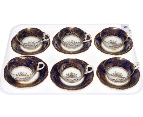 Six Aynsley cobalt blue and gilded cabinet cups and saucers