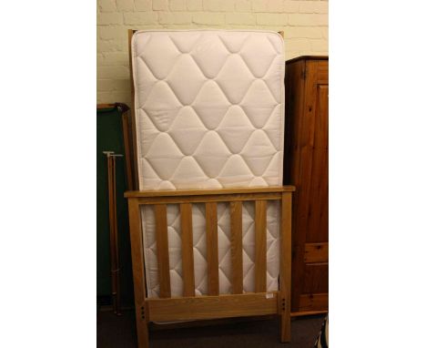 Light oak 3ft bedstead complete with Sealy mattress