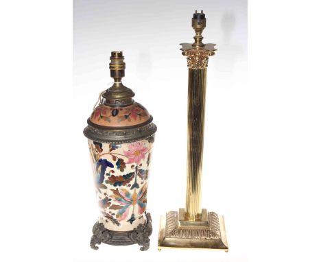 Late 19th Century metal mounted table lamp and brass corinthian column table lamp