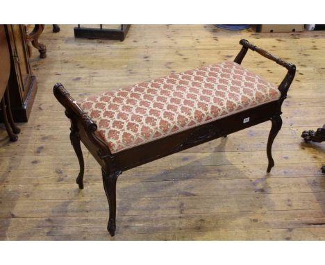 Edwardian mahogany duet stool on cabriole legs