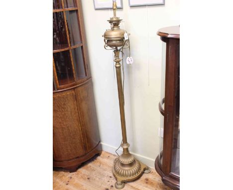 Brass reeded column standard oil lamp converted to electricity
