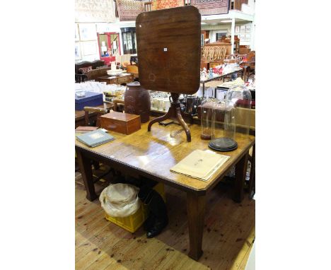 Medium oak extending dining table and 19th Century mahogany snap top occasional table on pedestal tripod base