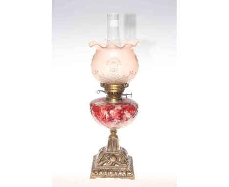 Victorian oil lamp on brass stand
