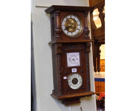 Victorian walnut cased wall clock-barometer