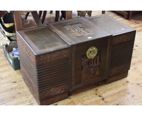 Eastern carved camphorwood trunk, 56.5cm by 101cm