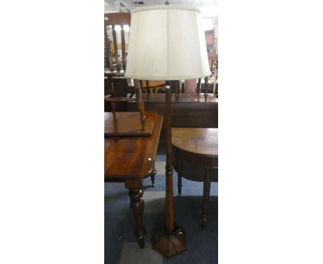 A Modern Hexagonal Brass Mounted Standard Lamp and Shade 