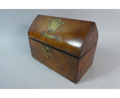 A 19th Century Walnut Lancet Shaped Two Division Tea Caddy with Two Unrelated Inner Tea Boxes and Brass Mounts, 23cm Wide 