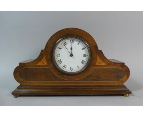 An Edwardian Inlaid Mahogany Mantle Clock, Working Order, 29cm Wide 