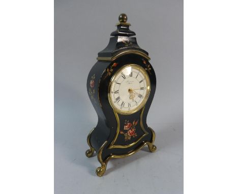 A Mid 20th Century Prexin Musical Alarm Clock with Painted Floral Decoration and Ormolu Mounts, 23cm High, Movement Working 