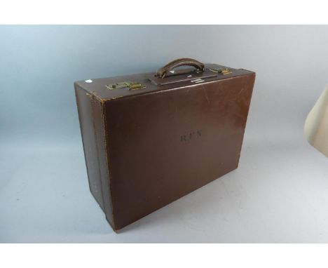 A Vintage Leather Case Monogrammed R F N, 51cm Wide 