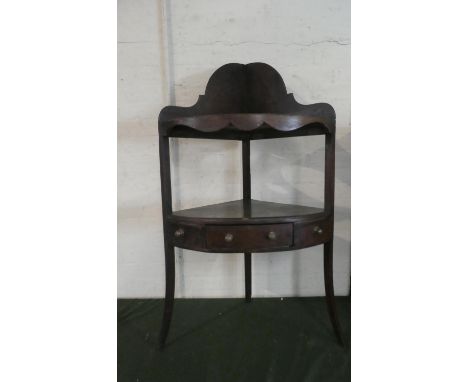 A Georgian Mahogany Corner Gentleman's Washstand with Cut Out Top Shelf and Centre Drawer Flanked by Dummies, Galleried Back,