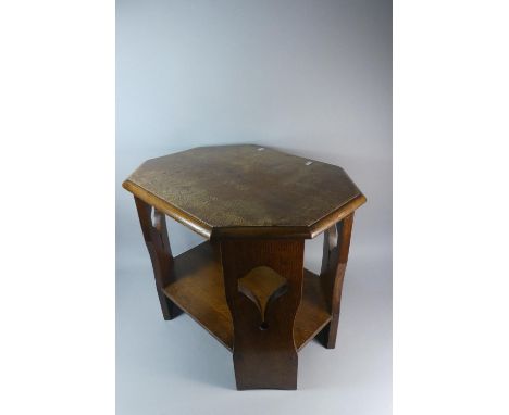 An Edwardian Oak Shaped Rectangular Topped Occasional Table with Stretcher Shelf and Pierced Supports, 58cm Wide 