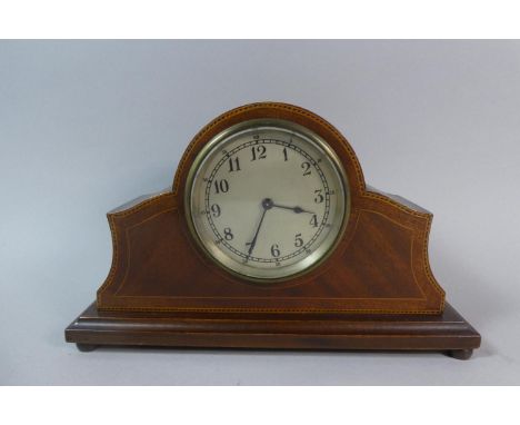 An Edwardian Inlaid Mahogany Cased Mantle Clock, with Key but Movement Needs Attention, 26cm Wide 