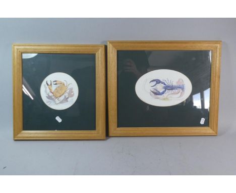 Two Modern Framed Prints, Lobster and Crabs 
