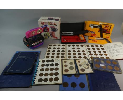A Box Containing Various British Coin Sets, Boxed Kodak Xtra 200 Camera and Polaroid Spice Cam 