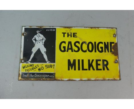 A Rectangular Vintage Enamel Sign, The Gascoigne Milker, Milking Trouble - No Sir! I Milk The Gascoigne Way, 25cm x 14cm 
