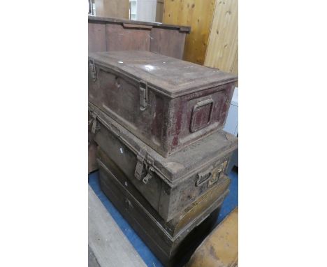 A Scumble Glazed Travelling Trunk and Two Metal Ammunition Boxes 