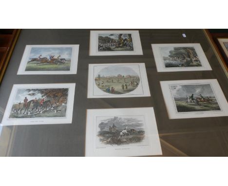 A Framed Set of Seven Coloured Sporting Prints, Frame 102cm Wide 