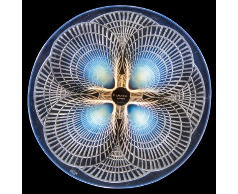 ‡ René Lalique (French 1860-1945) TWO COQUILLES NO. 1 PLATES, NO. 3009 designed 1924opalescentone wheel-engraved R. LALIQUE F