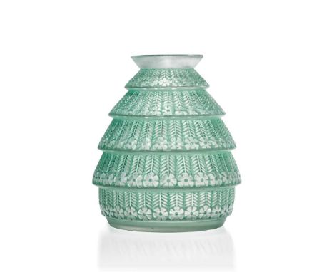 ‡ René Lalique (French 1860-1945) FERRIÈRES VASE, NO. 1019 designed 1929clear, frosted and green stainedengraved R. Lalique F