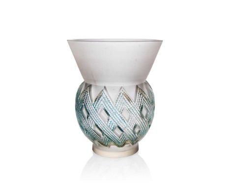 René Lalique (French 1860-1945) ENTRELACS VASE, NO. 10-890 designed 1935clear, frosted and blue stainedstencilled R. LALIQUE,